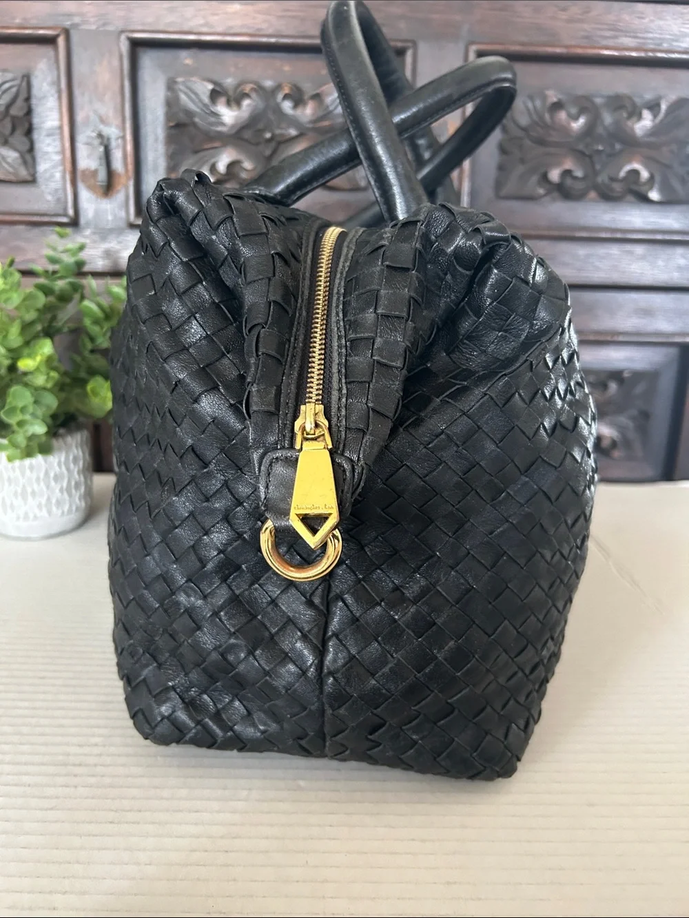 Christopher Kon Woven Leather Tote Bag with Detachable Strap - Black - Picture 5 of 15